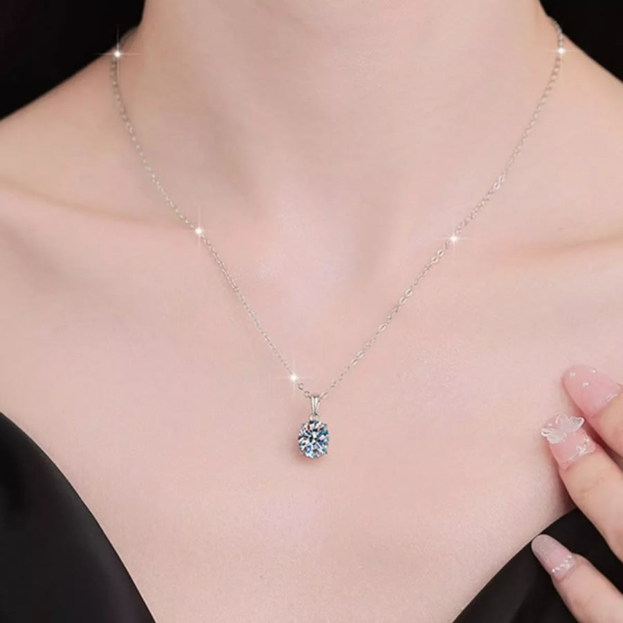 2 Carat Moissanite 925 Sterling Silver Necklace Silver / onesize Apparel and Accessories