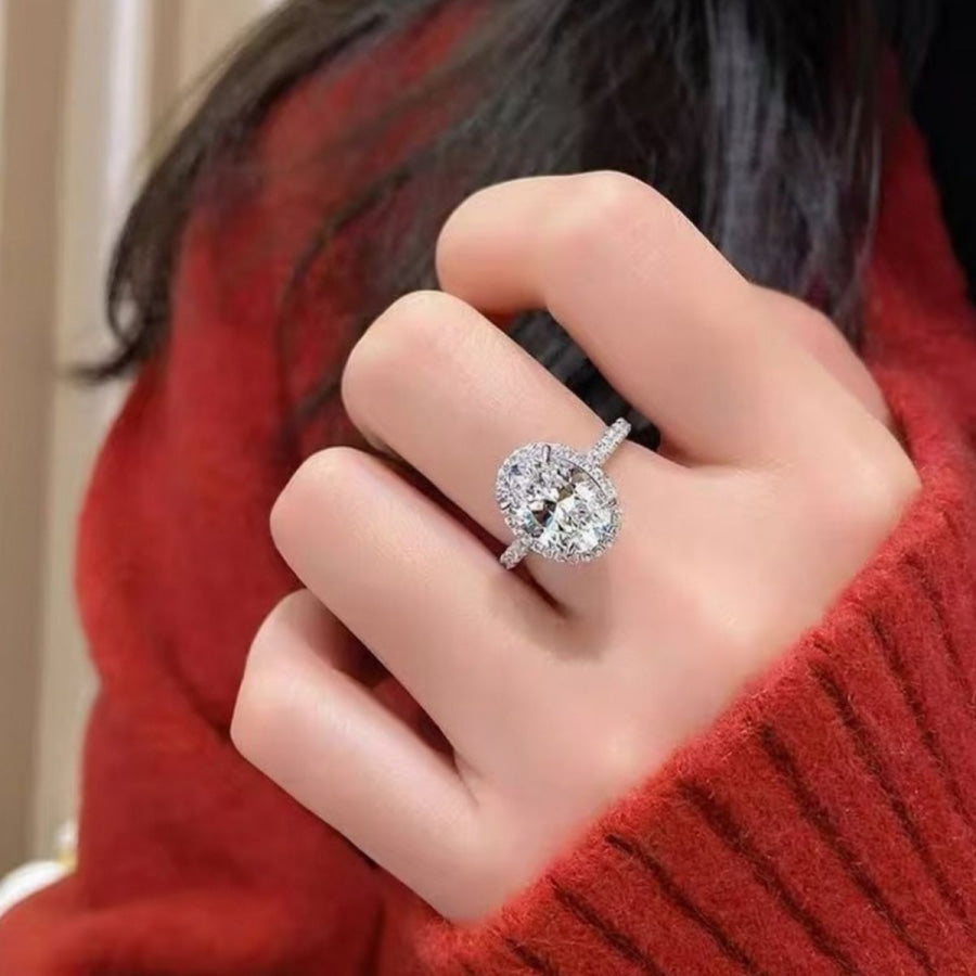 2 Carat Moissanite 925 Sterling Silver Oval Ring Silver / One Size Apparel and Accessories