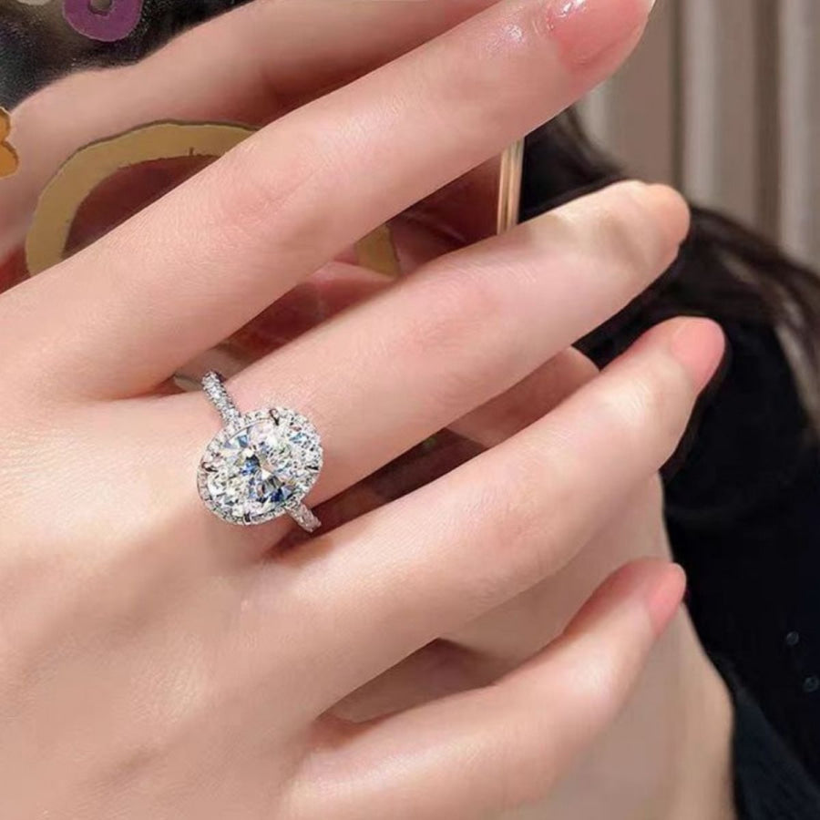 2 Carat Moissanite 925 Sterling Silver Oval Ring Silver / One Size Apparel and Accessories
