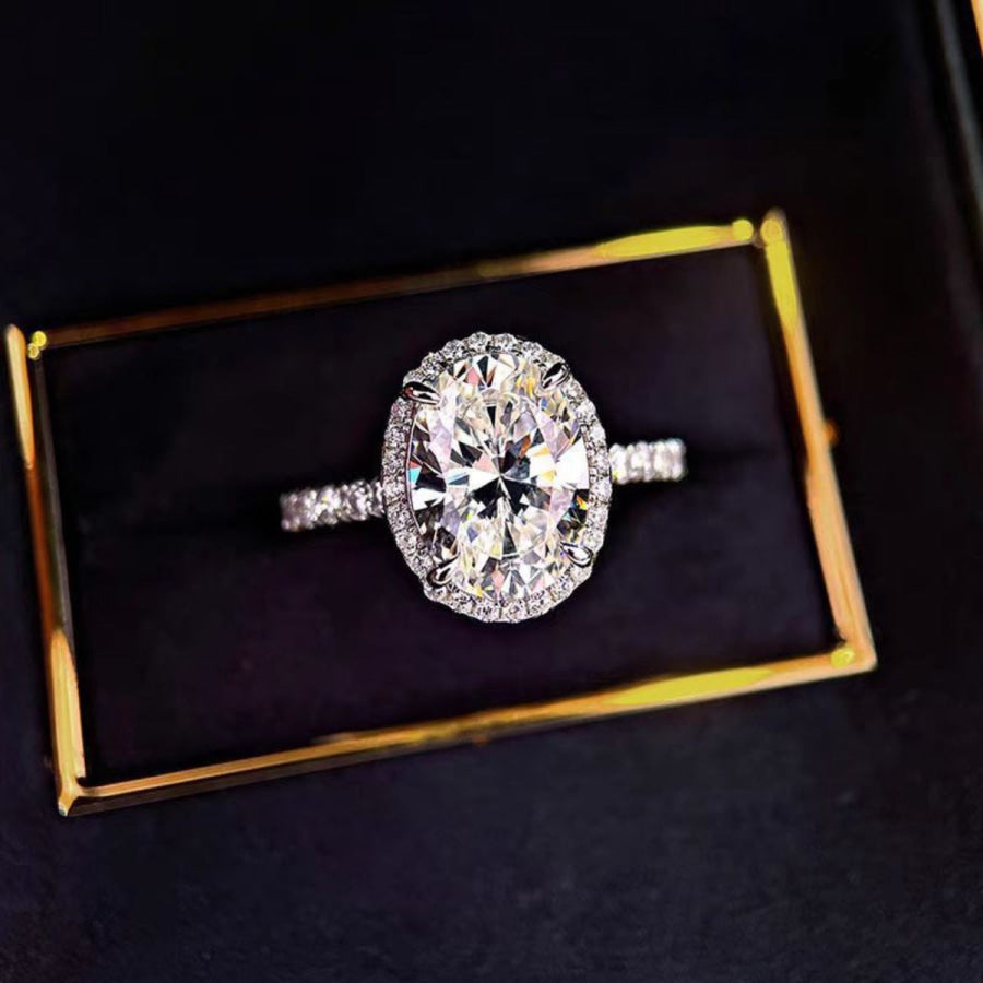 2 Carat Moissanite 925 Sterling Silver Oval Ring Silver / One Size Apparel and Accessories