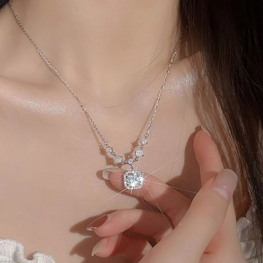 2 Carat Moissanite 925 Sterling Silver Pendant Necklace Silver / onesize Apparel and Accessories