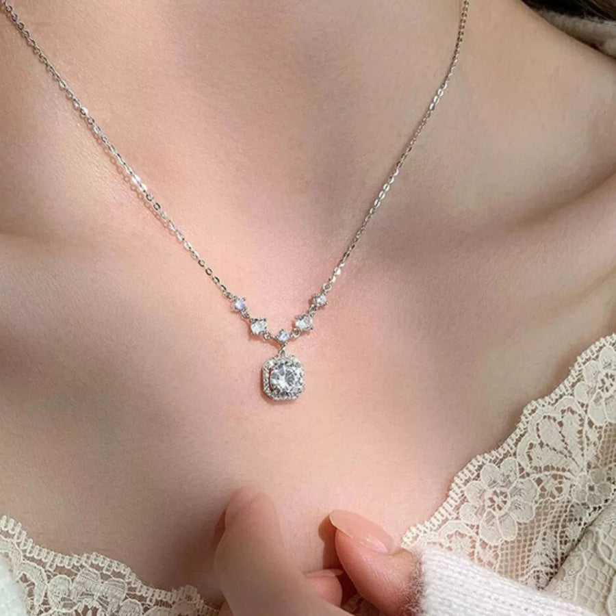 2 Carat Moissanite 925 Sterling Silver Pendant Necklace Silver / onesize Apparel and Accessories