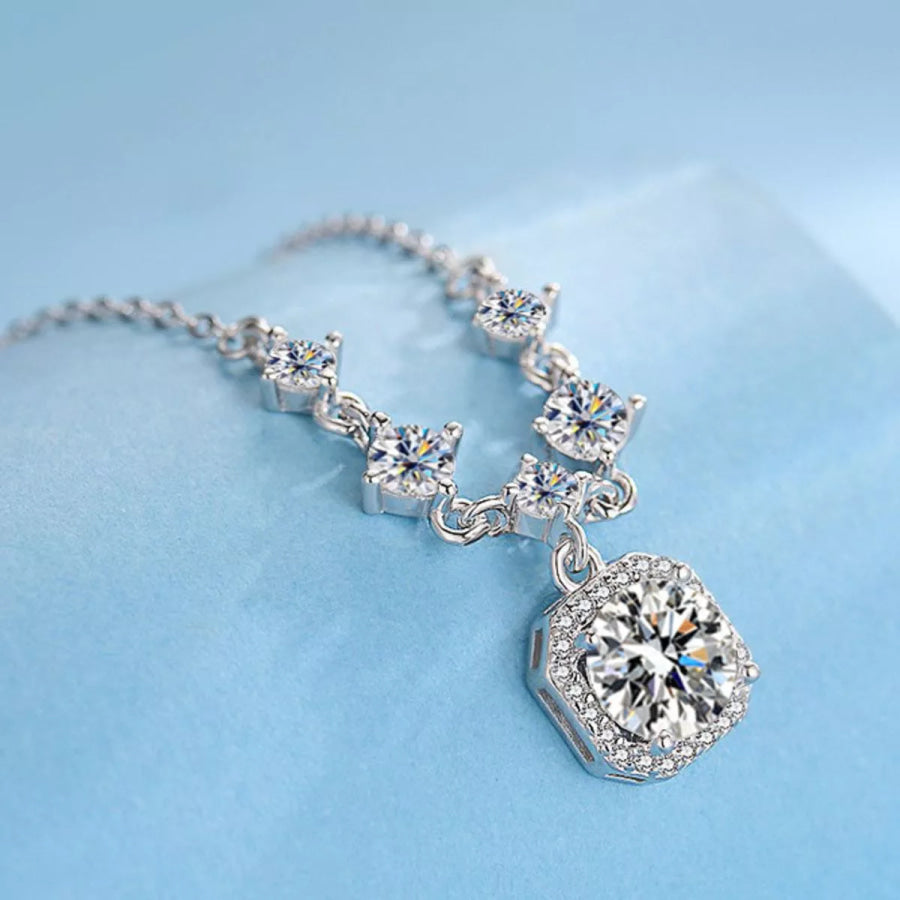 2 Carat Moissanite 925 Sterling Silver Pendant Necklace Silver / onesize Apparel and Accessories