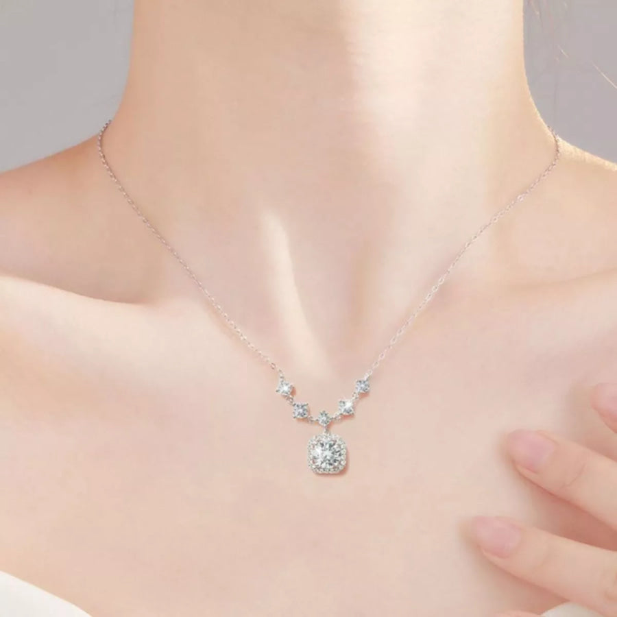 2 Carat Moissanite 925 Sterling Silver Pendant Necklace Silver / onesize Apparel and Accessories