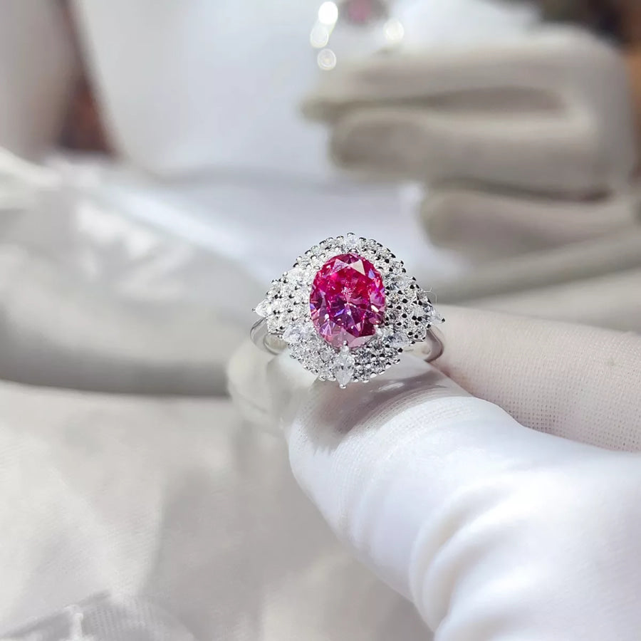 2 Carat Moissanite 925 Sterling Silver Ring Fuchsia Pink / 4.5 Apparel and Accessories