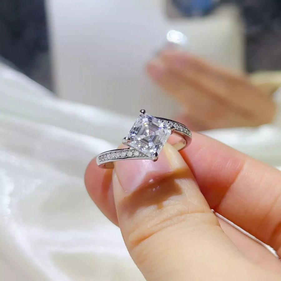 2 Carat Moissanite 925 Sterling Silver Ring Silver / 4.5 Apparel and Accessories