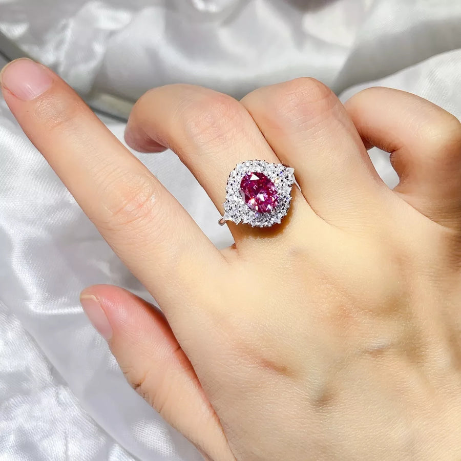 2 Carat Moissanite 925 Sterling Silver Ring Fuchsia Pink / 4.5 Apparel and Accessories