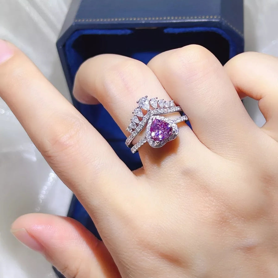 2 Carat Moissanite 925 Sterling Silver Ring Set Pink Purple / 4.5 Apparel and Accessories