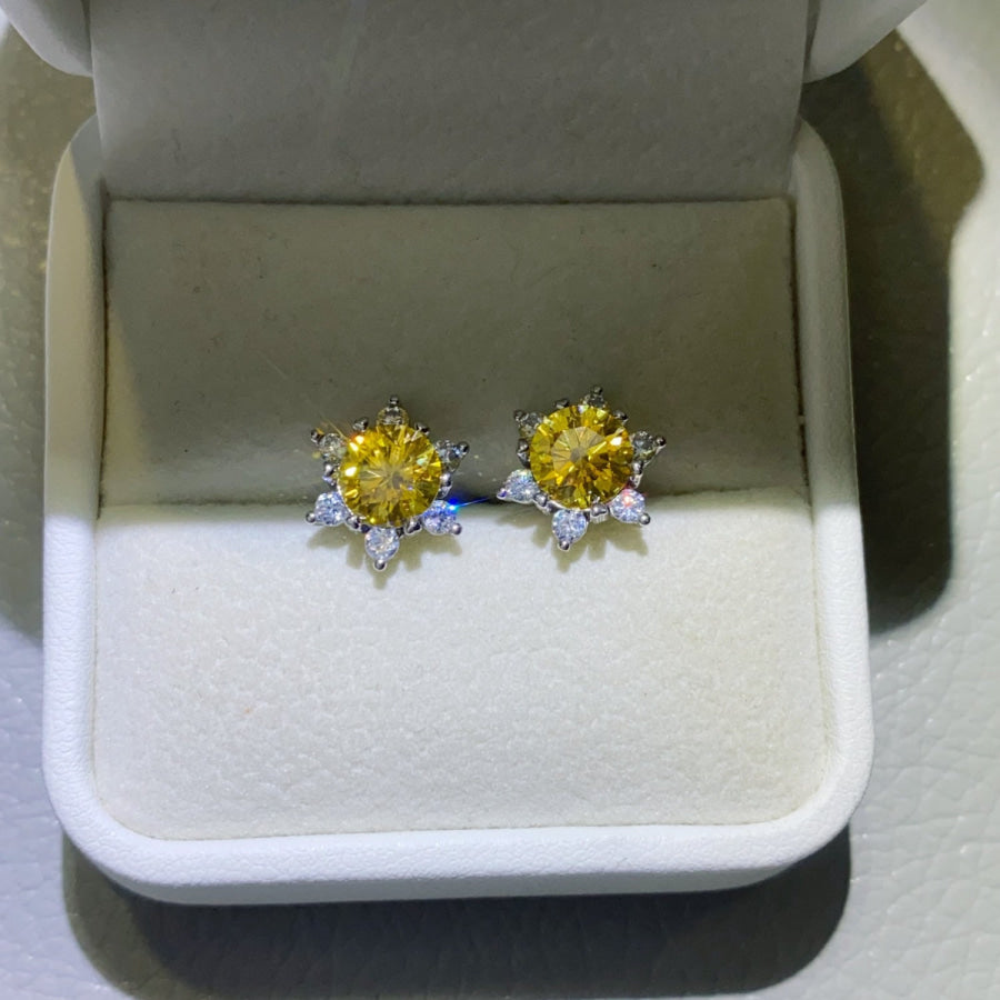 2 Carat Moissanite 925 Sterling Silver Stud Earrings Mustard / One Size Apparel and Accessories