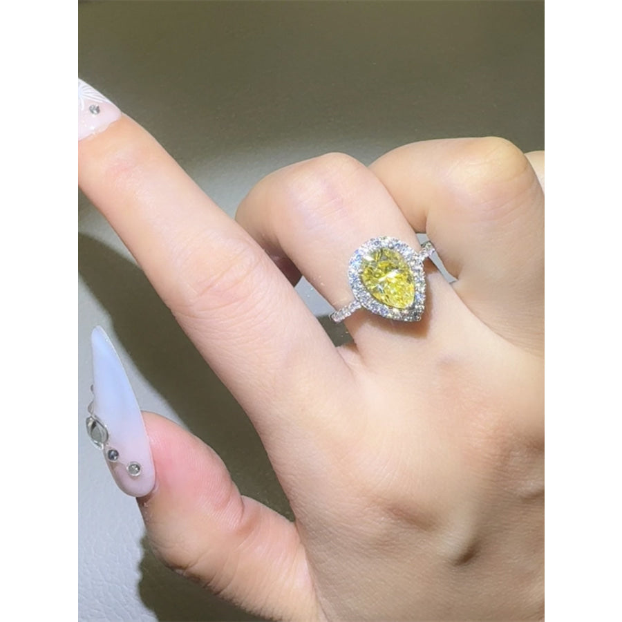 2 Carat Moissanite 925 Sterling Silver Teardrop Shape Ring Yellow / 5 Apparel and Accessories