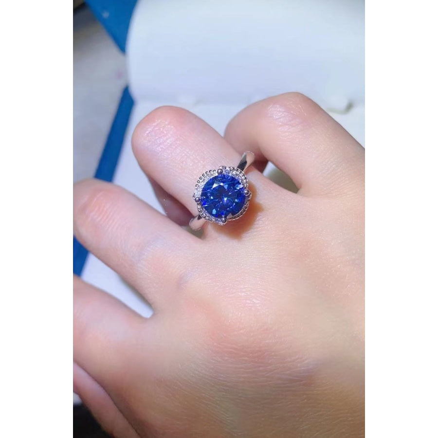 2 Carat Moissanite Contrast 925 Sterling Silver Ring Cobalt Blue / 5