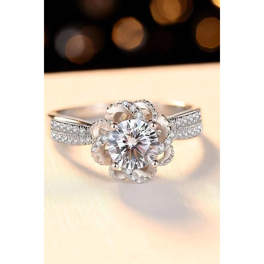 2 Carat Moissanite Floral Platinum-Plated Ring Silver / 5