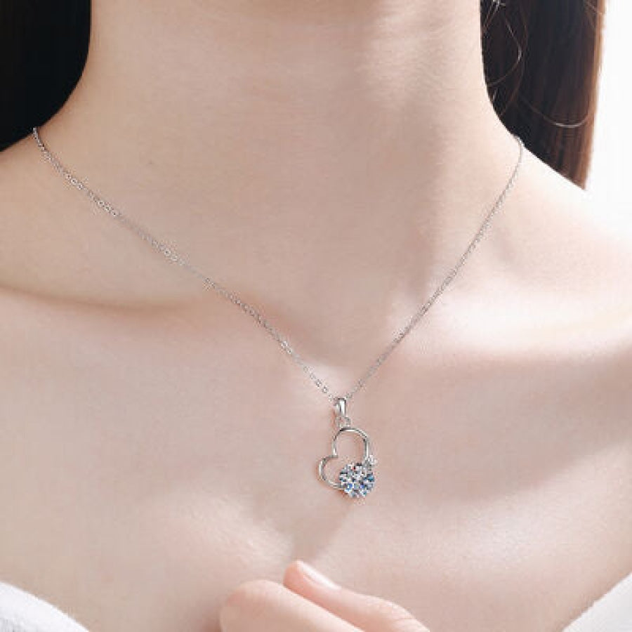 2 Carat Moissanite Heart 925 Sterling Silver Necklace Silver / One Size Apparel and Accessories