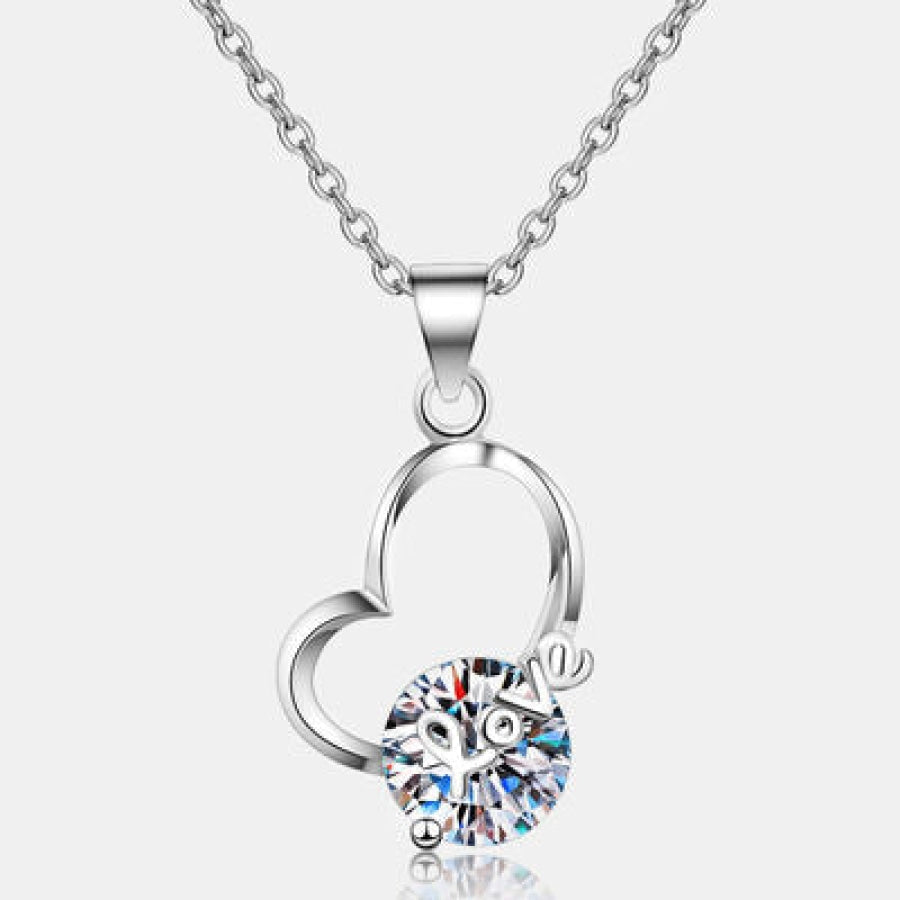 2 Carat Moissanite Heart 925 Sterling Silver Necklace Silver / One Size Apparel and Accessories