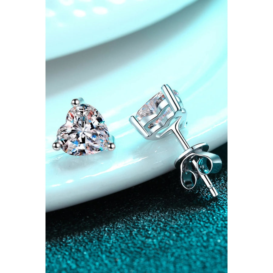 2 Carat Moissanite Heart-Shaped Stud Earrings Silver / One Size