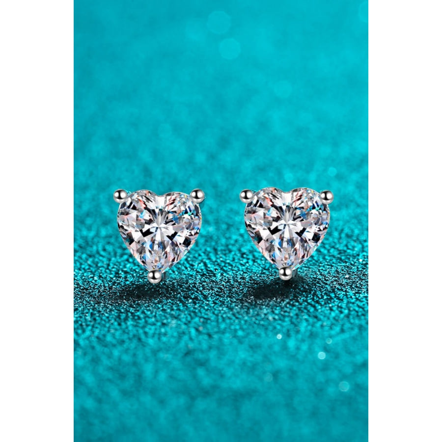 2 Carat Moissanite Heart-Shaped Stud Earrings Silver / One Size