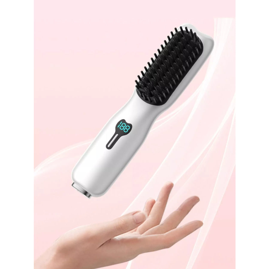 2-in-1 Mini Wireless Ionic Brush Hair Straightening Comb White / ONESIZE Apparel and Accessories