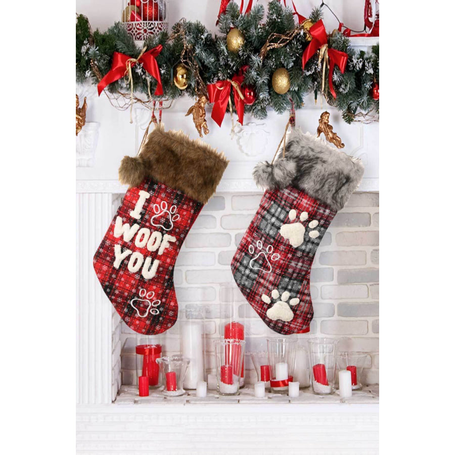 2-Pack Plush Christmas Stockings Letter/Claw / One Size/2 Pack Apparel and Accessories