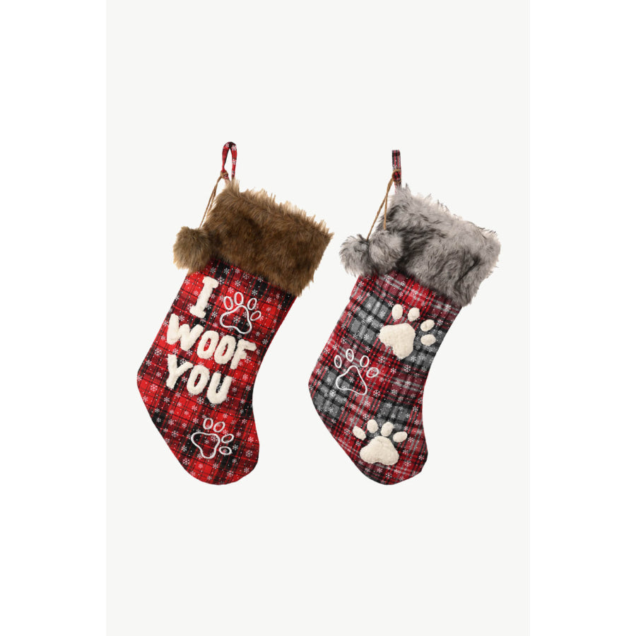 2-Pack Plush Christmas Stockings Letter/Claw / One Size/2 Pack Apparel and Accessories