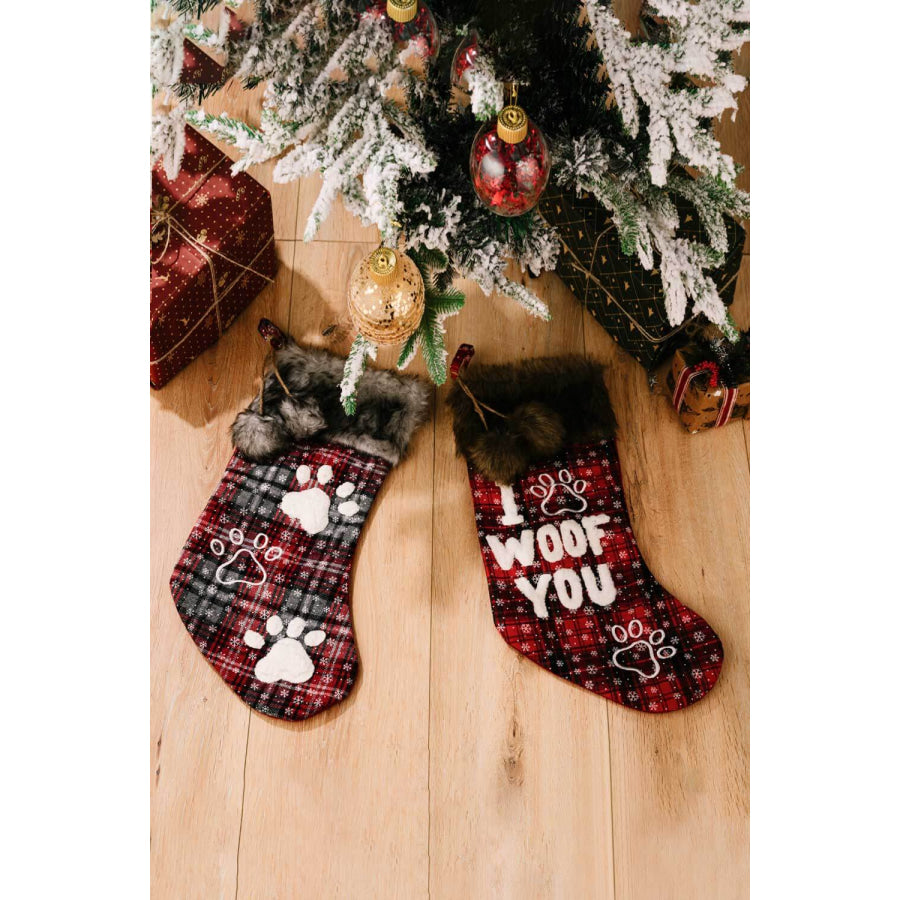 2-Pack Plush Christmas Stockings Letter/Claw / One Size/2 Pack Apparel and Accessories