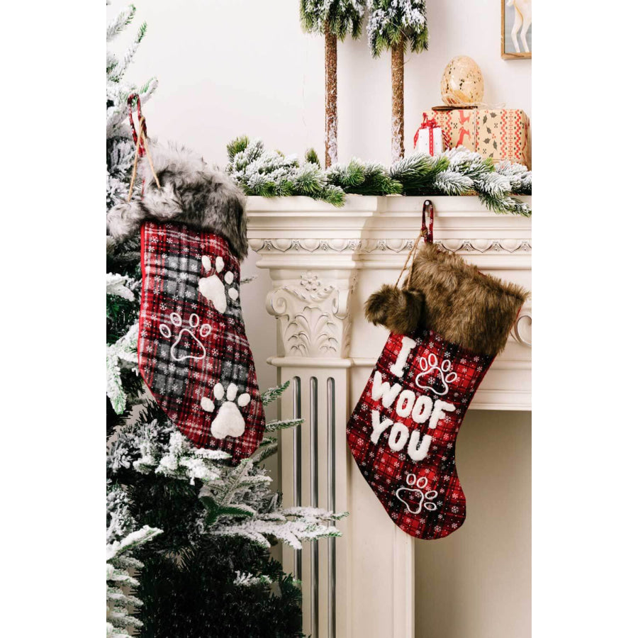 2-Pack Plush Christmas Stockings Letter/Claw / One Size/2 Pack Apparel and Accessories