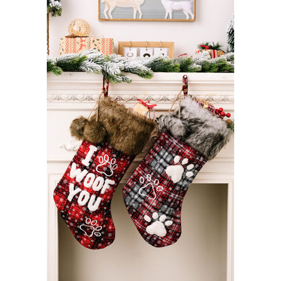 2-Pack Plush Christmas Stockings Letter/Claw / One Size/2 Pack Apparel and Accessories