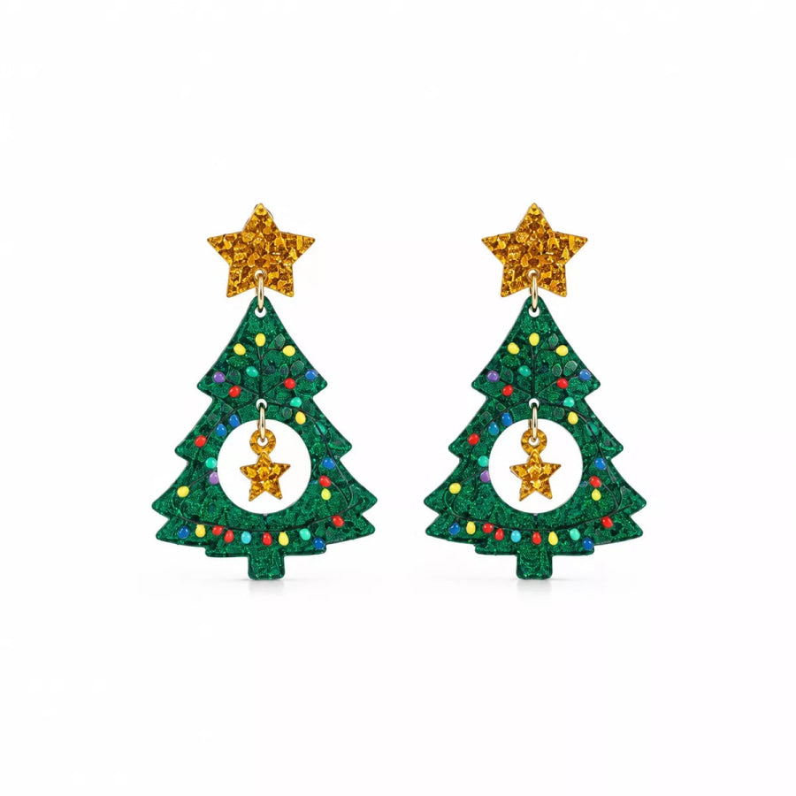 2 Pair Christmas Tree and Stocking Dangle Earrings Set Red / onesize Apparel Accessories
