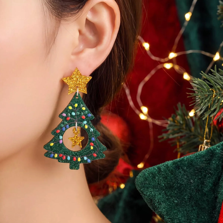 2 Pair Christmas Tree and Stocking Dangle Earrings Set Red / onesize Apparel Accessories