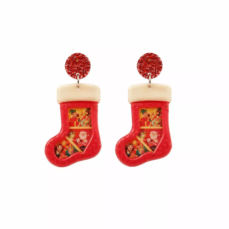 2 Pair Christmas Tree and Stocking Dangle Earrings Set Red / onesize Apparel Accessories