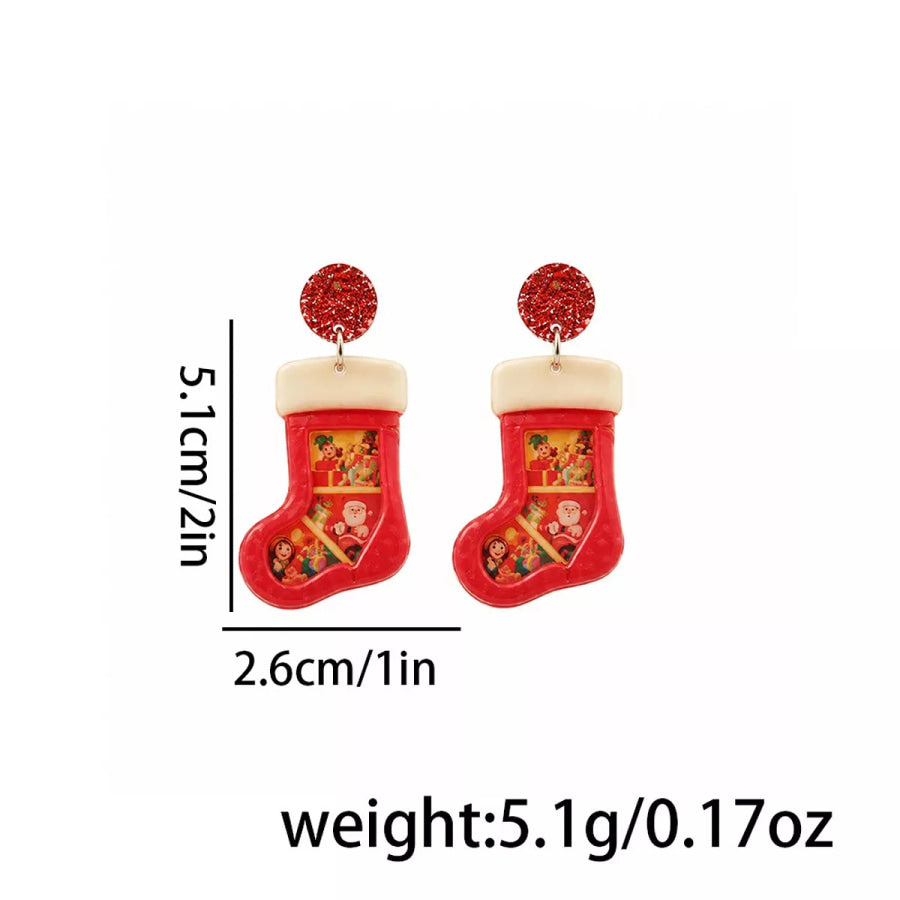 2 Pair Christmas Tree and Stocking Dangle Earrings Set Red / onesize Apparel Accessories