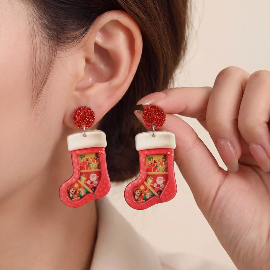 2 Pair Christmas Tree and Stocking Dangle Earrings Set Red / onesize Apparel Accessories