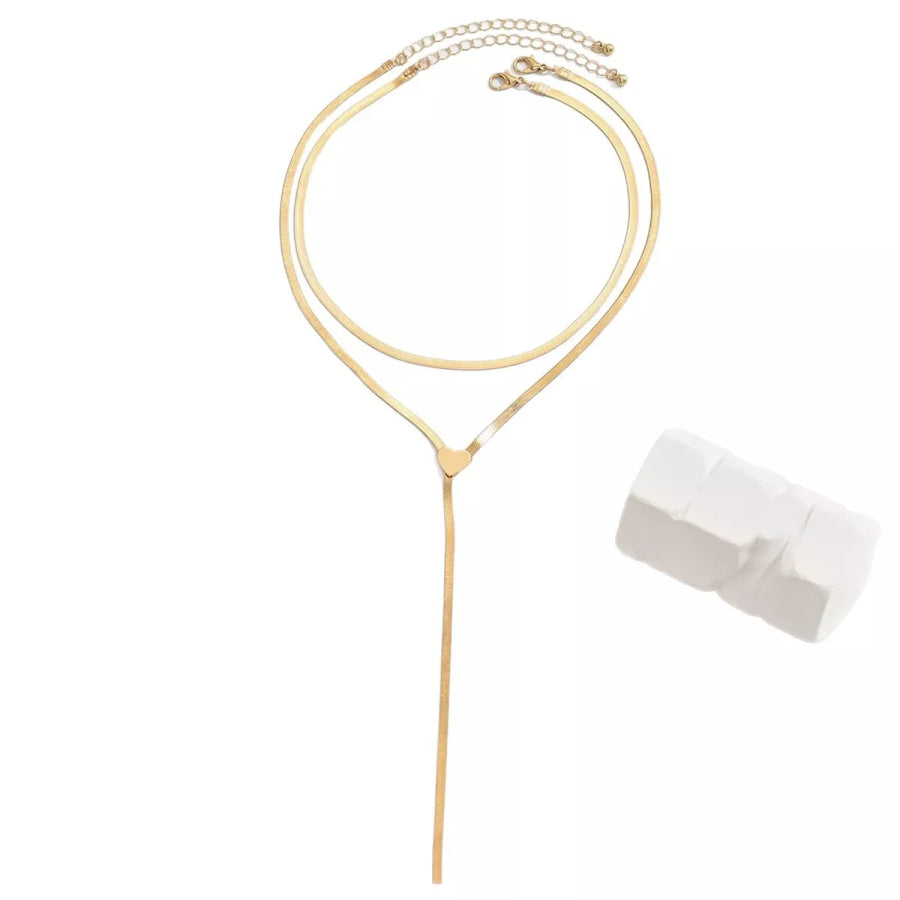 2 Piece 18K Gold-Plated Heart Necklace Gold / ONESIZE Apparel and Accessories