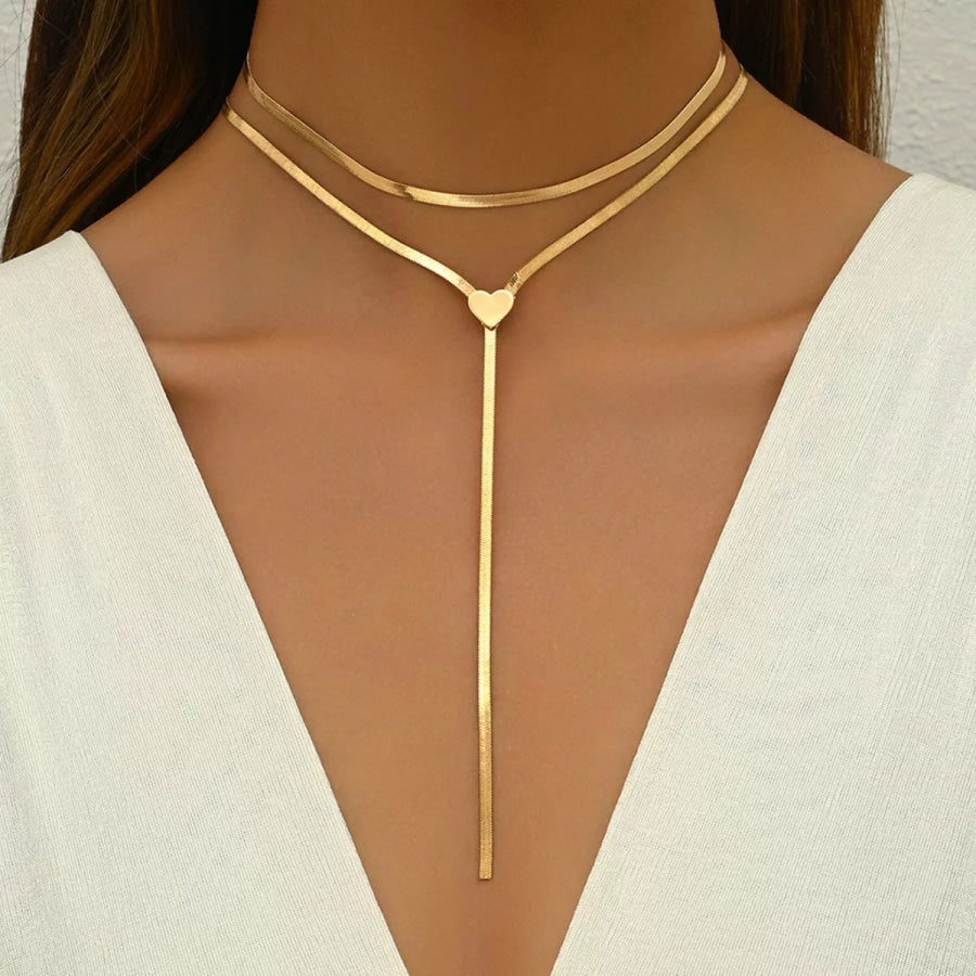 2 Piece 18K Gold-Plated Heart Necklace Gold / ONESIZE Apparel and Accessories