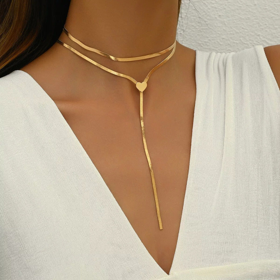 2 Piece 18K Gold-Plated Heart Necklace Gold / ONESIZE Apparel and Accessories