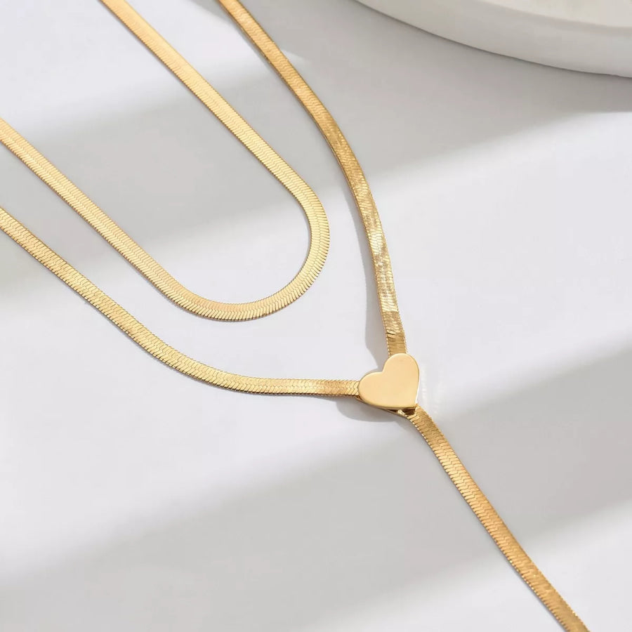 2 Piece 18K Gold-Plated Heart Necklace Gold / ONESIZE Apparel and Accessories