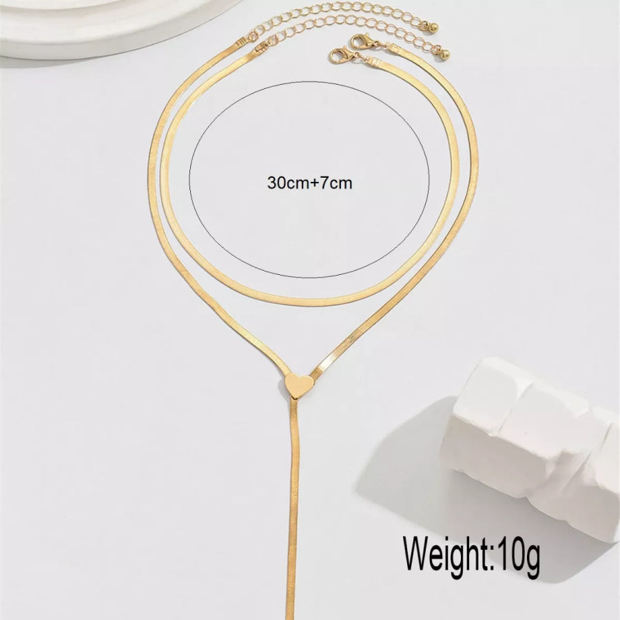 2 Piece 18K Gold-Plated Heart Necklace Gold / ONESIZE Apparel and Accessories
