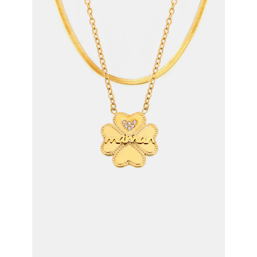 2 Piece 18K Gold-Plated Inlaid Zircon Lucky Clover Necklace Gold / One Size Apparel and Accessories