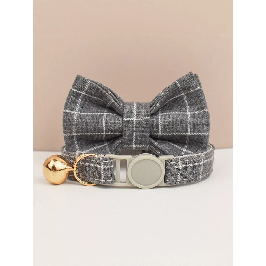 2 Piece Bow Tie Pet Collar with Bell Gray Plaid / S Apparel and Accessories
