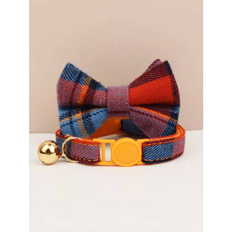 2 Piece Bow Tie Pet Collar with Bell Orange Velvet / S Apparel and Accessories