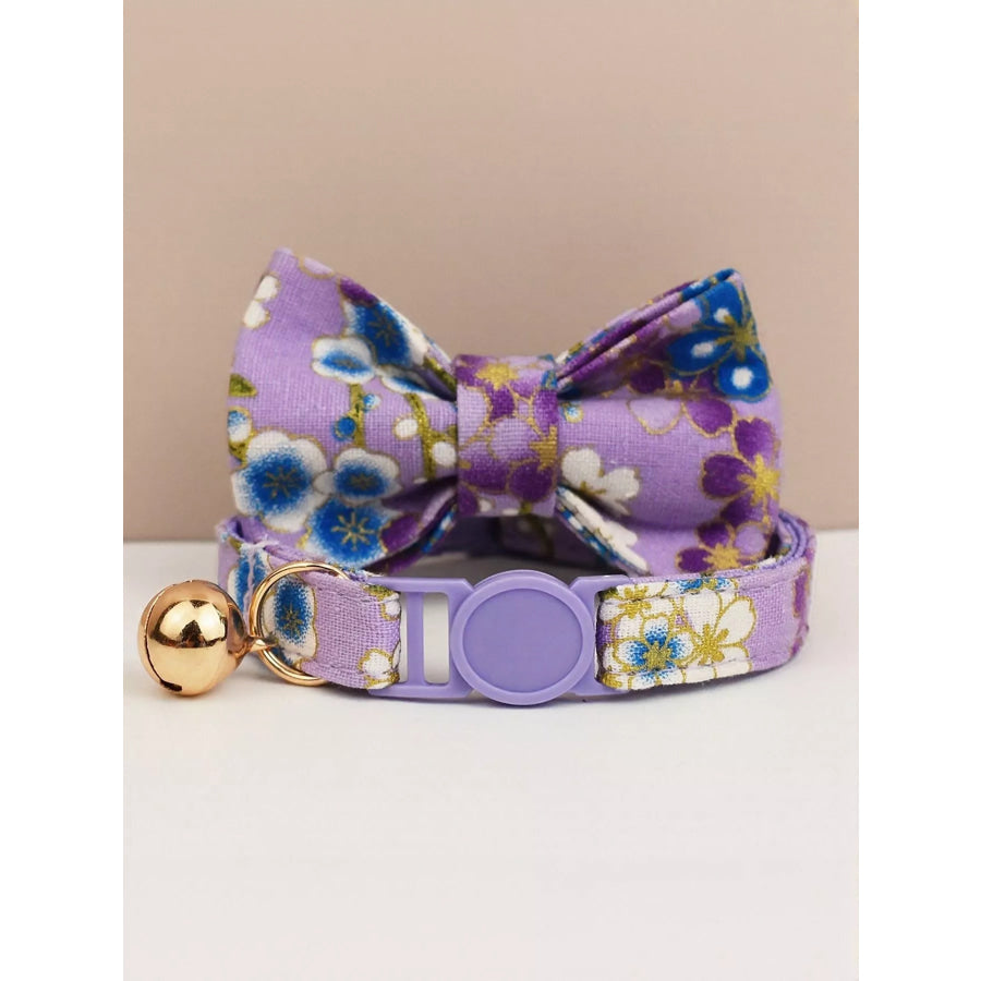 2 Piece Bow Tie Pet Collar with Bell Purple Flower / S Apparel and Accessories