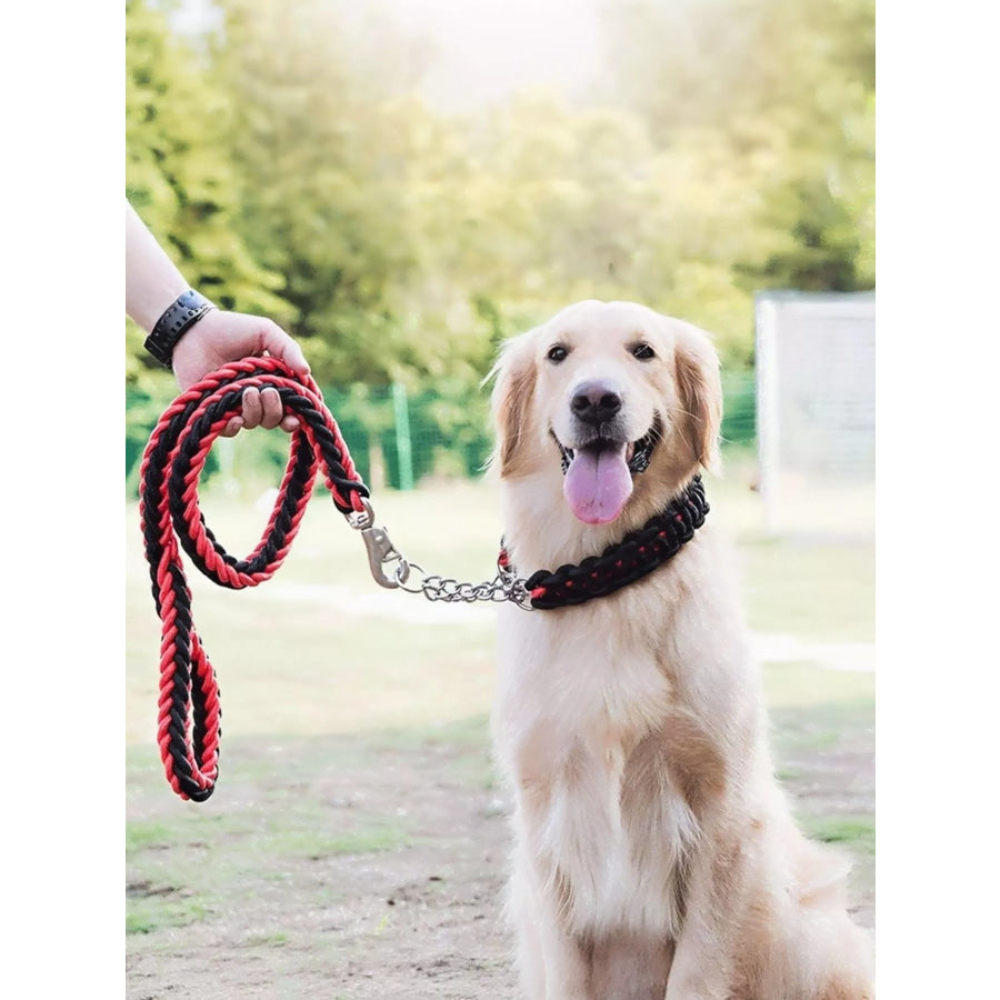 2 Piece Braided Rope Pet Leash with Metal Clasp Black/Red 1.5M / M Apparel and Accessories