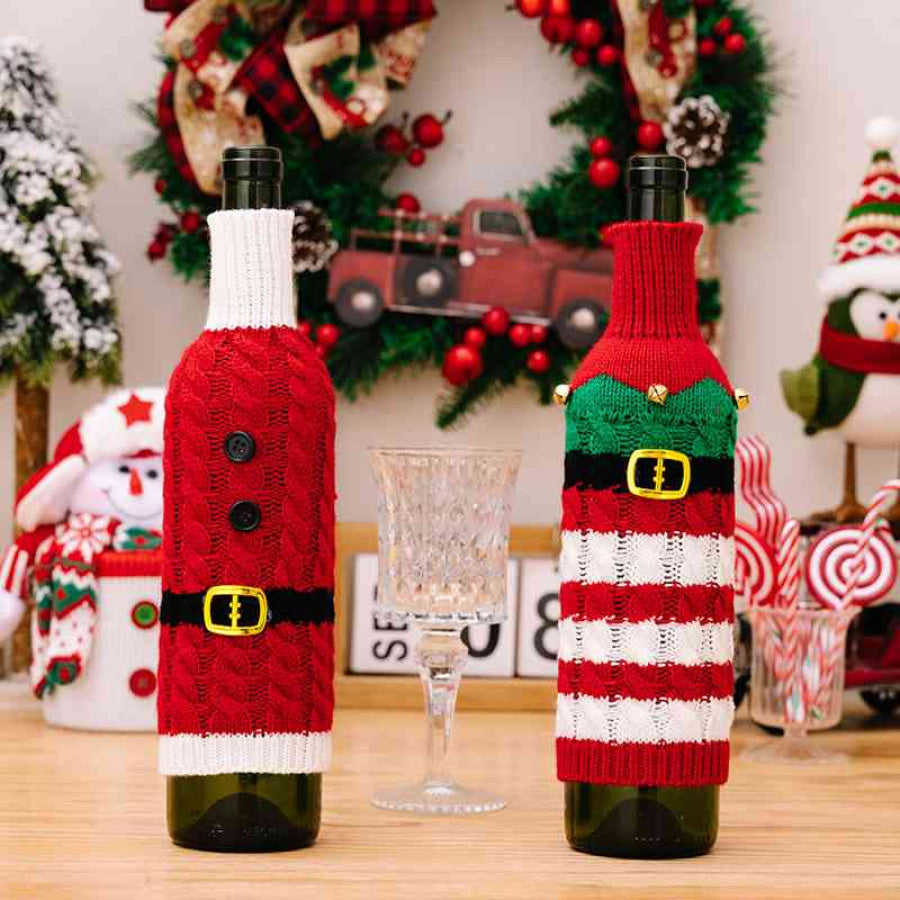2-Piece Cable-Knit Wine Bottle Covers Multicolor / One Size