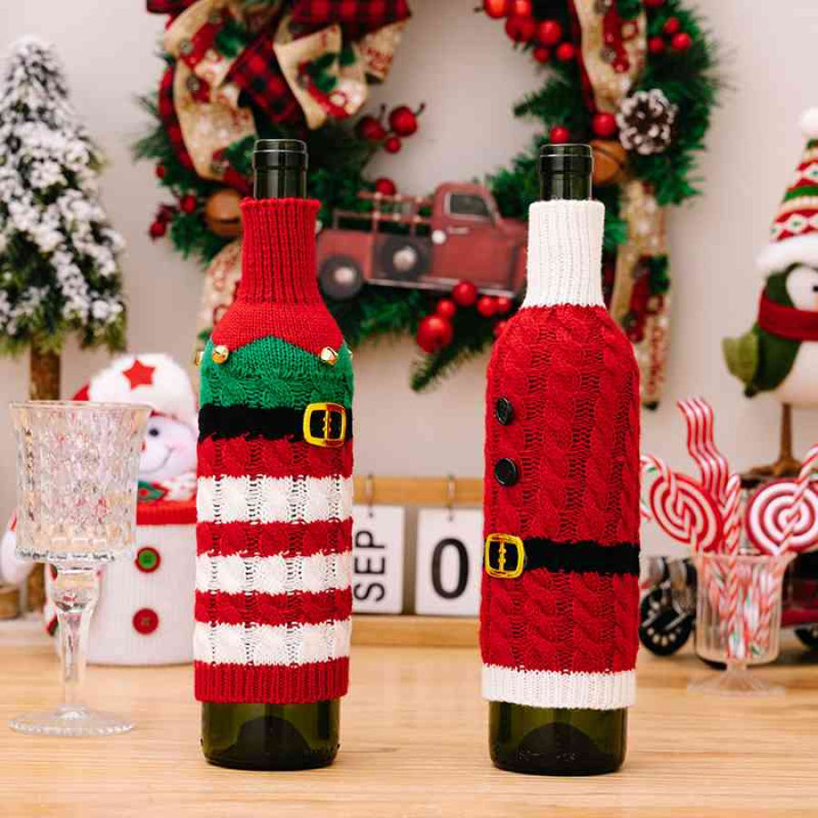 2-Piece Cable-Knit Wine Bottle Covers Multicolor / One Size