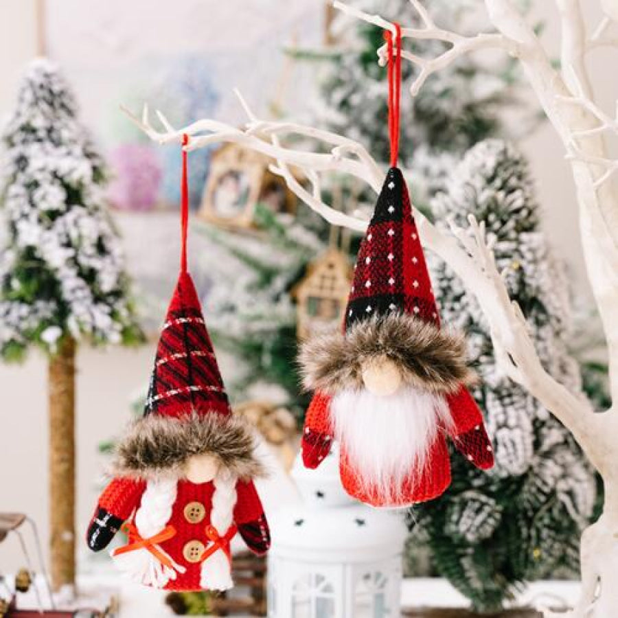 2 - Piece Christmas Plaid Faceless Doll Hanging Widgets Style A / One Size