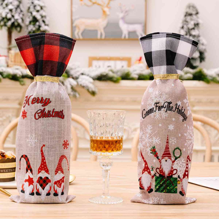 2 - Piece Christmas Plaid Wine Bottle Covers Deep Red / One Size