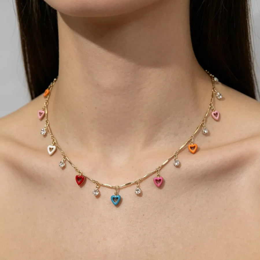 2 Piece Heart Charm Necklace Gold / onesize Apparel and Accessories