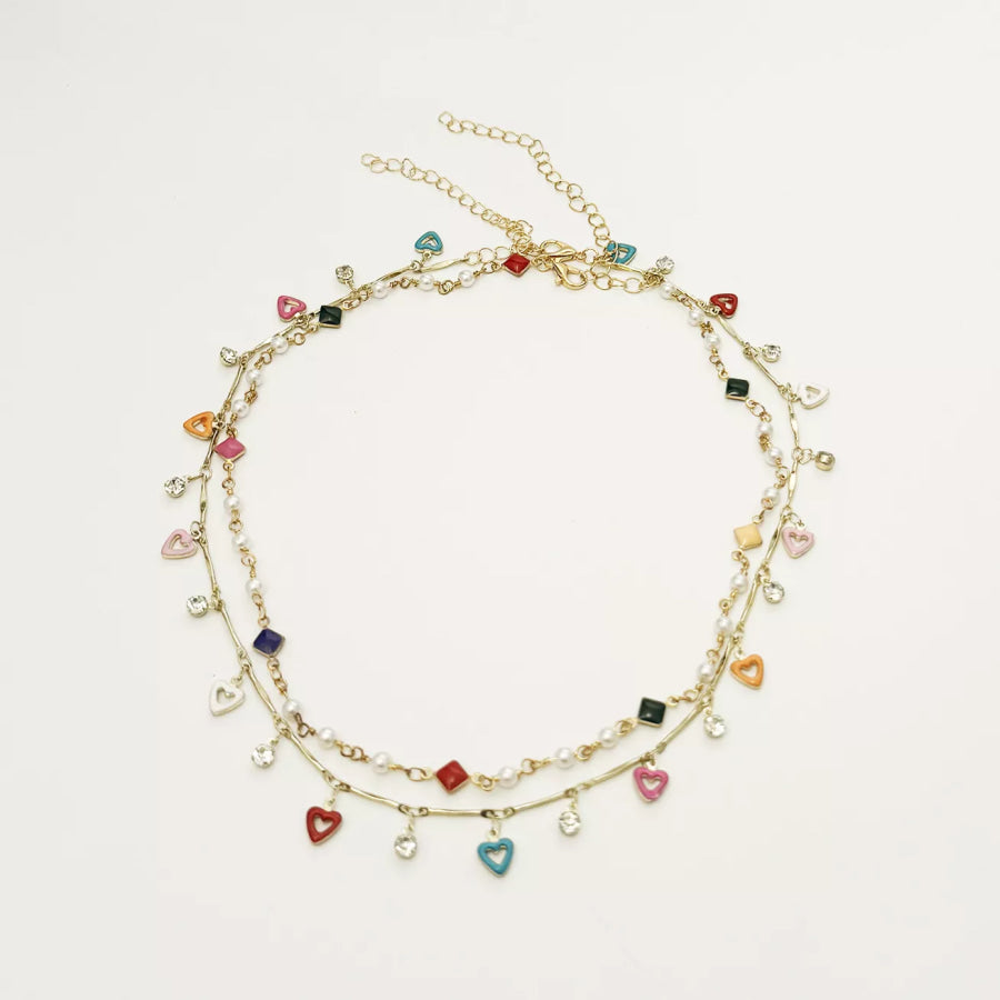2 Piece Heart Charm Necklace Gold / onesize Apparel and Accessories