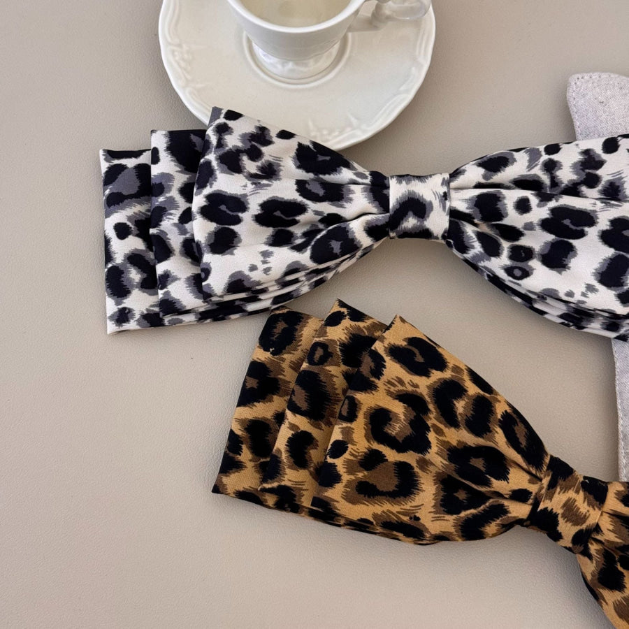 2 Piece Leopard Bow Hair Clip Leopard / One Size Apparel and Accessories