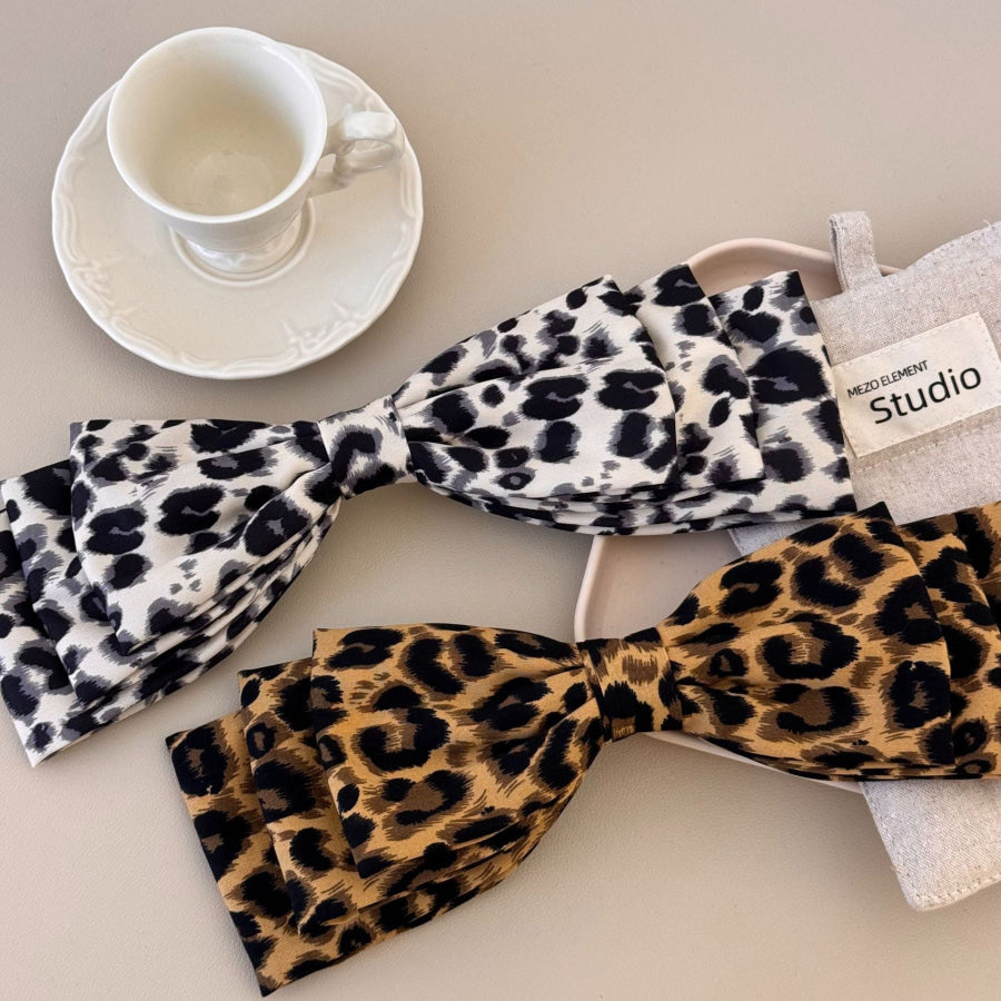 2 Piece Leopard Bow Hair Clip Leopard / One Size Apparel and Accessories