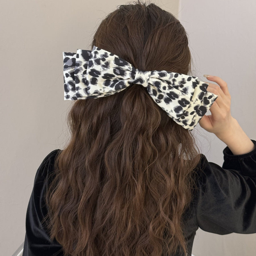 2 Piece Leopard Bow Hair Clip Leopard / One Size Apparel and Accessories